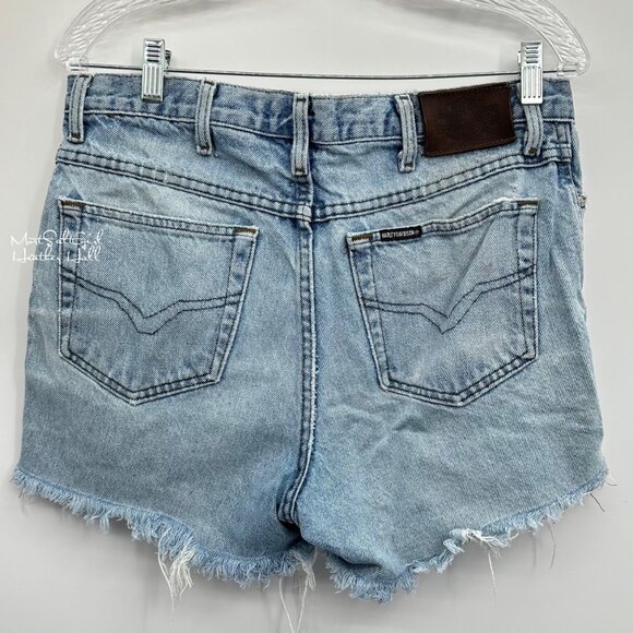 Harley-Davidson Vintage Biker Blues High-Waist Denim Cutoff Shorts USA Made - Picture 2 of 5